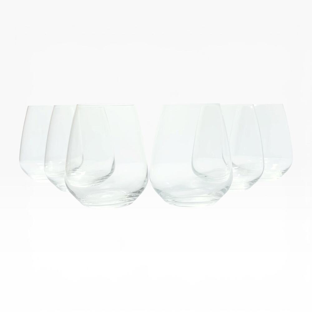 Luigi Bormioli “Crescendo” Set of 6 Stemless Wine Glasses 4 3/4” 23oz Signed